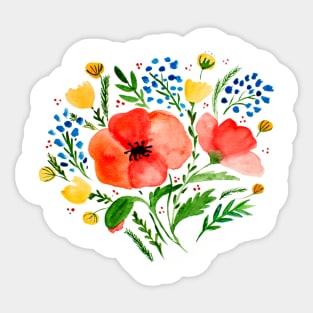 Watercolor poppies bouquet - red and green Sticker